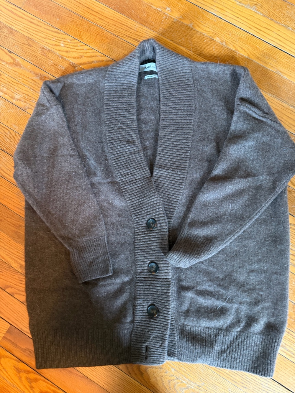 Zara oversized taupe 3-ply cashmere Button-Front Women's Cardigan Sweater